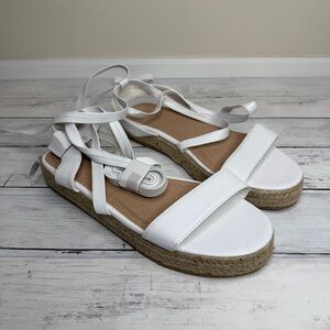 White Espadrille Sandals, wide fit, ankle straps